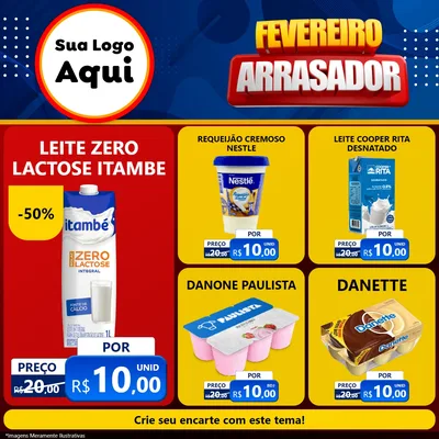 Modelo de Rede Social para Feed Facebook com o tema Fevereiro Arrasador para Frios e Laticínios