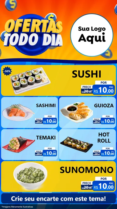 Modelo de TV para TV Vertical com o tema Ofertas Todo Dia para Comida japonesa