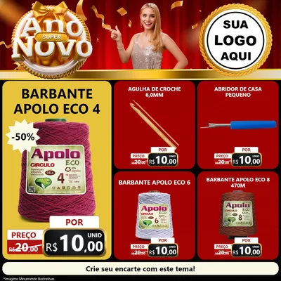 Modelo de Rede Social para Feed Facebook com o tema Super Ano Novo para Armarinho e Aviamentos