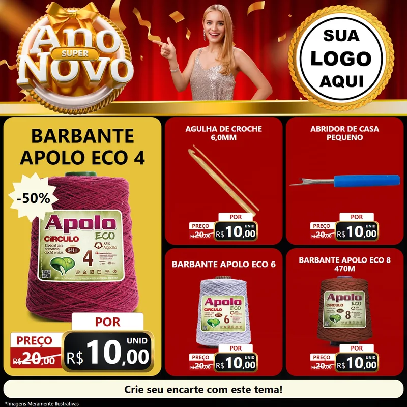 Modelo de Rede Social para Feed Facebook com o tema Super Ano Novo para Armarinho e Aviamentos