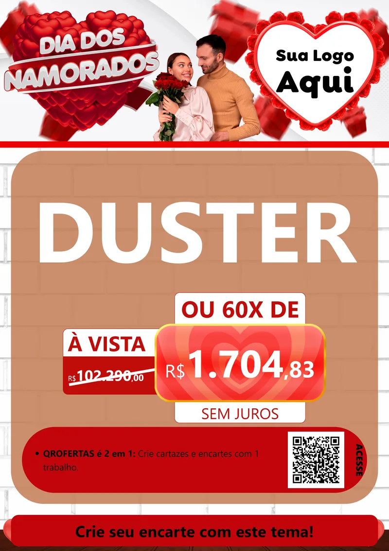 Modelo de Cartaz para Cartaz A4 Vertical com o tema Dia dos Namorados para Concessionaria de Carros