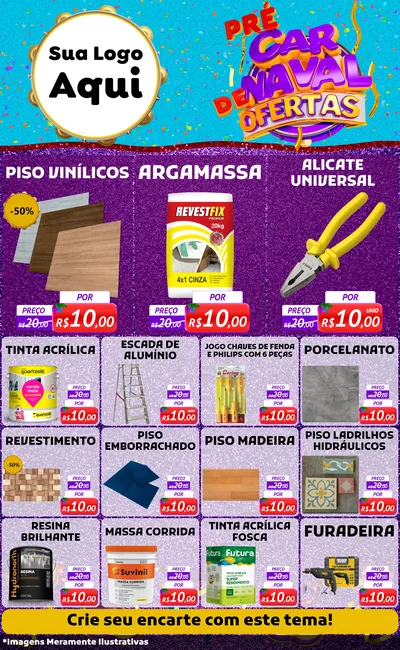 Modelo de Encarte para Encarte Grande com o tema Pré Carnaval de Ofertas para Material para Construção