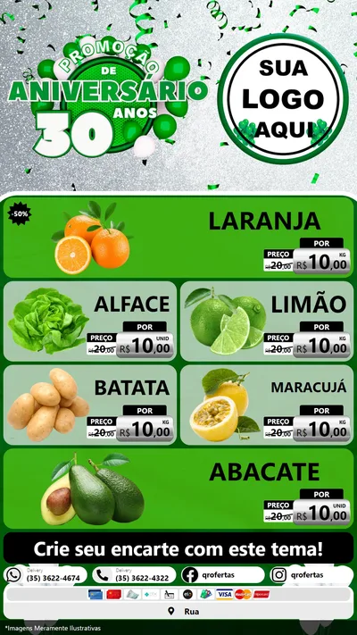 Modelo de TV para TV Vertical com o tema Promoção de Aniversário - 30 Anos para Hortifrúti