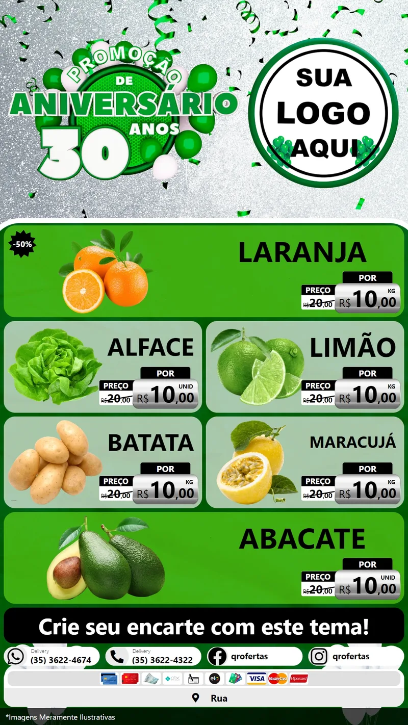 Modelo de TV para TV Vertical com o tema Promoção de Aniversário - 30 Anos para Hortifrúti