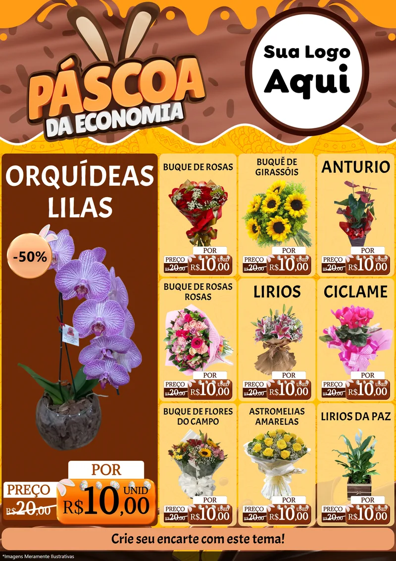 Modelo de Encarte para Encarte A4 Vertical com o tema Páscoa da Economia para Floricultura e jardim