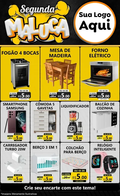 Modelo de Encarte para Encarte Grande com o tema Segunda Maluca para Móveis e Eletro
