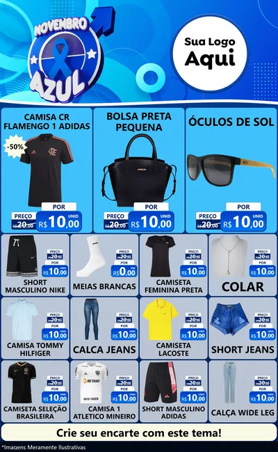 Modelo de Encarte para Encarte Grande com o tema Novembro Azul para Roupas e acessórios
