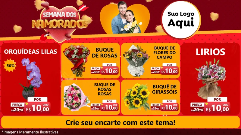 Modelo de TV para TV Horizontal com o tema Semana dos Namorados para Floricultura e jardim
