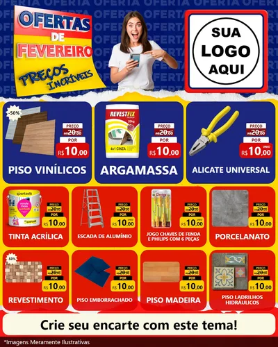 Modelo de Rede Social para Feed Instagram com o tema Ofertas de Fevereiro - Preços Incríveis para Material para Construção