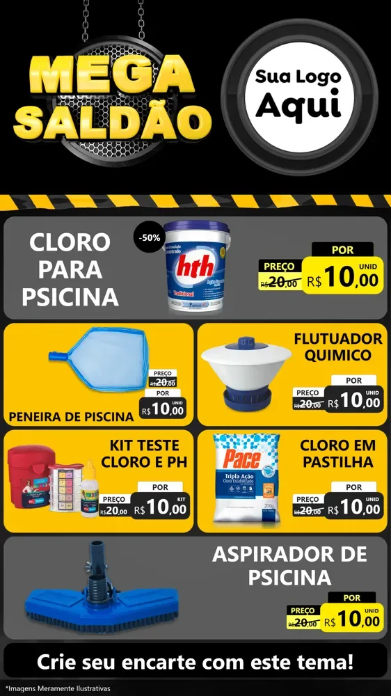 Modelo de TV para TV Vertical com o tema Mega Saldão para Produtos para Piscina