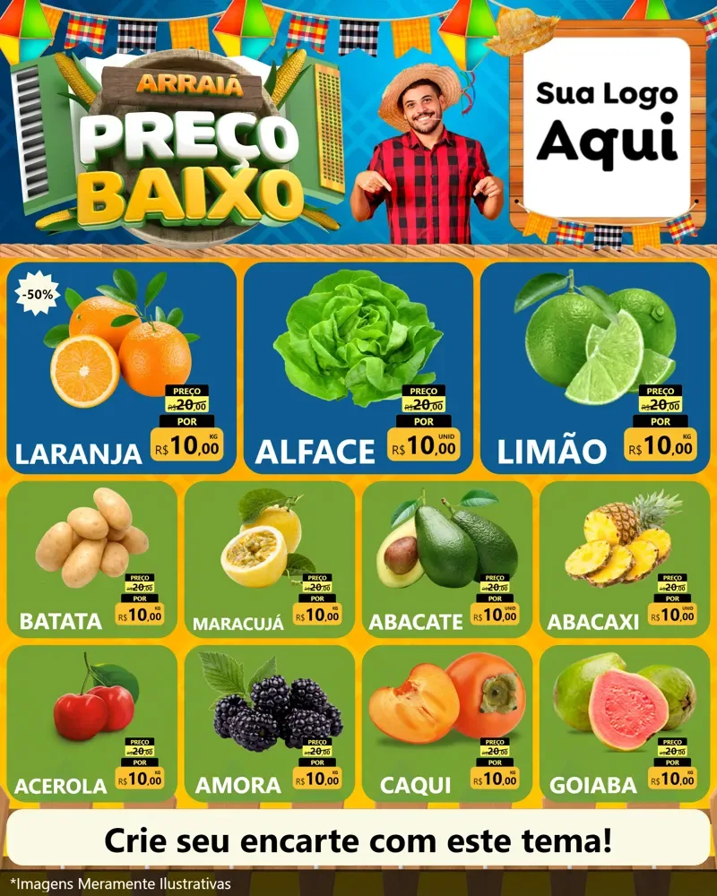 Modelo de Rede Social para Feed Instagram com o tema Arraiá de Preço Baixo - Junina para Hortifrúti