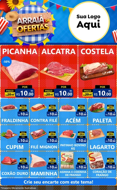Modelo de Encarte para Encarte Grande com o tema Arraiá de Ofertas para Açougue