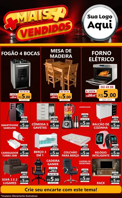 Modelo de Encarte para Encarte Grande com o tema Mais Vendidos para Móveis e Eletro