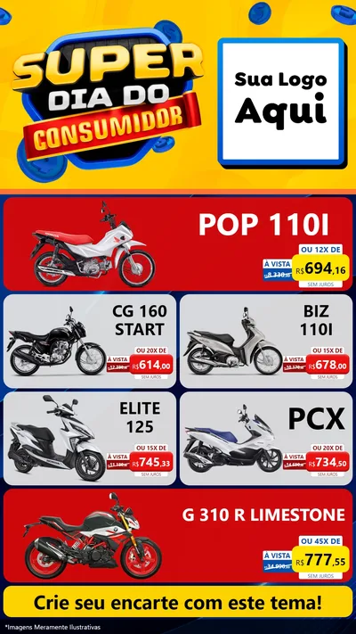 Modelo de TV para TV Vertical com o tema Super Dia do Consumidor para Concessionaria de Motos