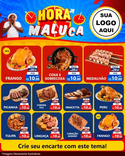 Modelo de Rede Social para Feed Instagram com o tema Hora Maluca para Assados