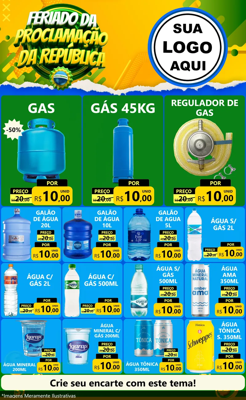 Modelo de Encarte para Encarte Grande com o tema Feriado da Proclamação da República para Água e gás