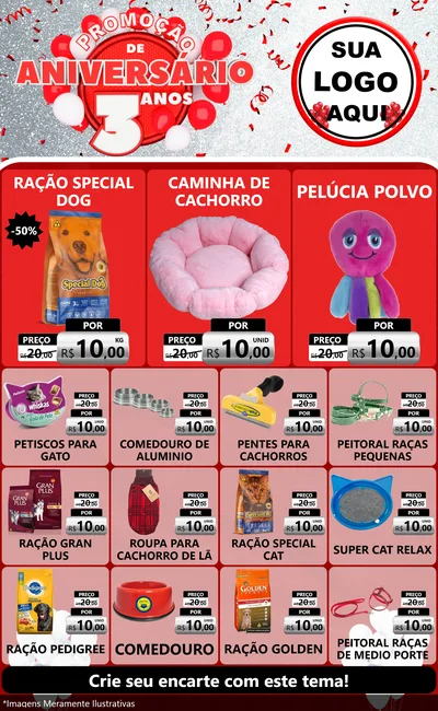 Modelo de Encarte para Encarte Grande com o tema Promoção de Aniversário - 3 Anos para Pet Shop