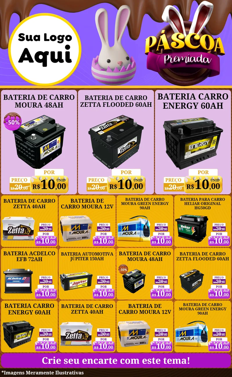 Modelo de Encarte para Encarte Grande com o tema Páscoa Premiada para Baterias Elétricas