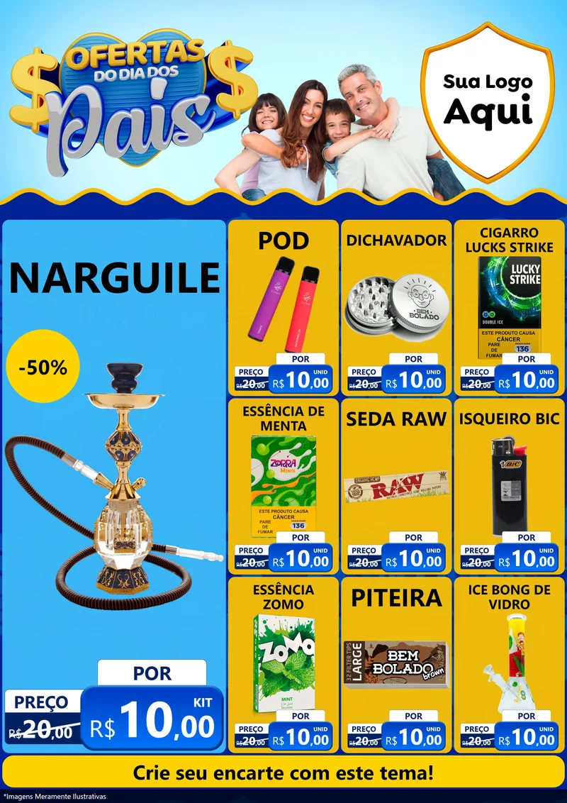 Modelo de Encarte para Encarte A4 Vertical com o tema Ofertas do Dia dos Pais para Tabacaria