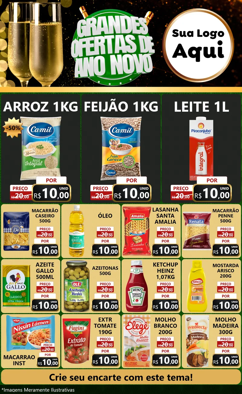 Modelo de Encarte para Encarte Grande com o tema Grandes Ofertas de Ano Novo para Supermercado