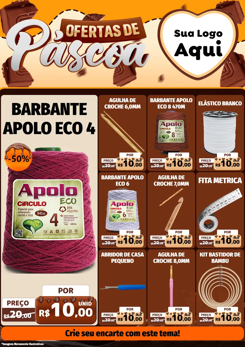 Modelo de Encarte para Encarte A4 Vertical com o tema Ofertas de Páscoa para Armarinho e Aviamentos