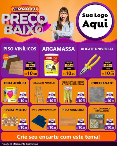 Modelo de Rede Social para Feed Instagram com o tema Semana do Preço Baixo para Material para Construção