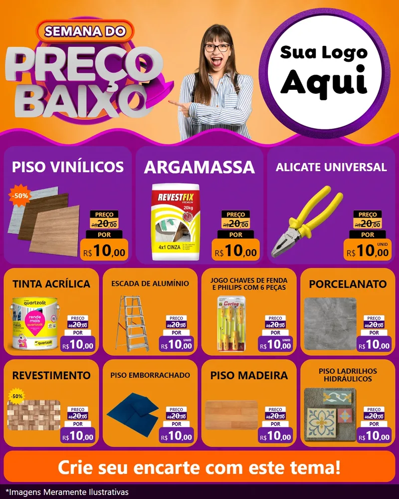 Modelo de Rede Social para Feed Instagram com o tema Semana do Preço Baixo para Material para Construção