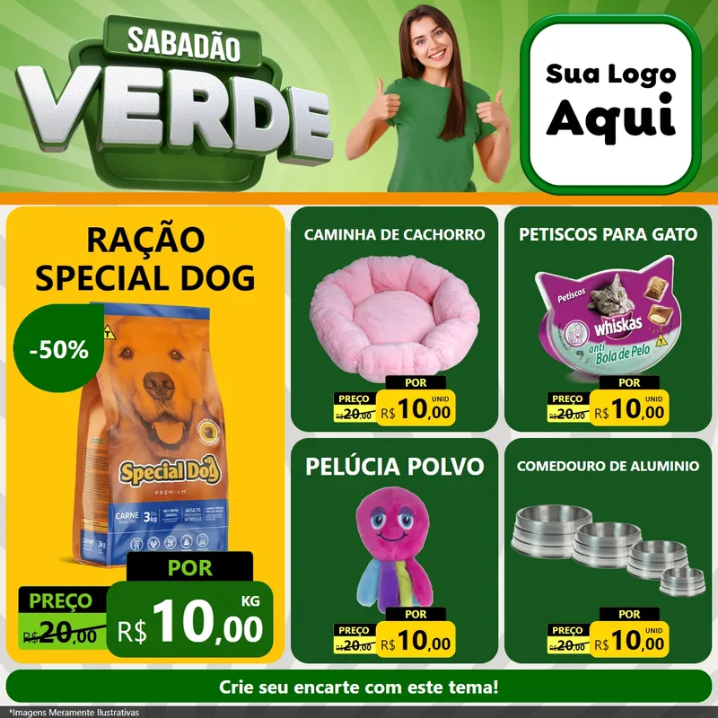 Modelo de Rede Social para Feed Facebook com o tema Sabadão Verde para Pet Shop