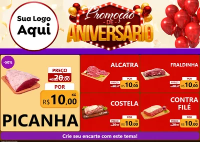 Modelo de Encarte para Encarte A4 Horizontal com o tema Promoção de Aniversário para Açougue
