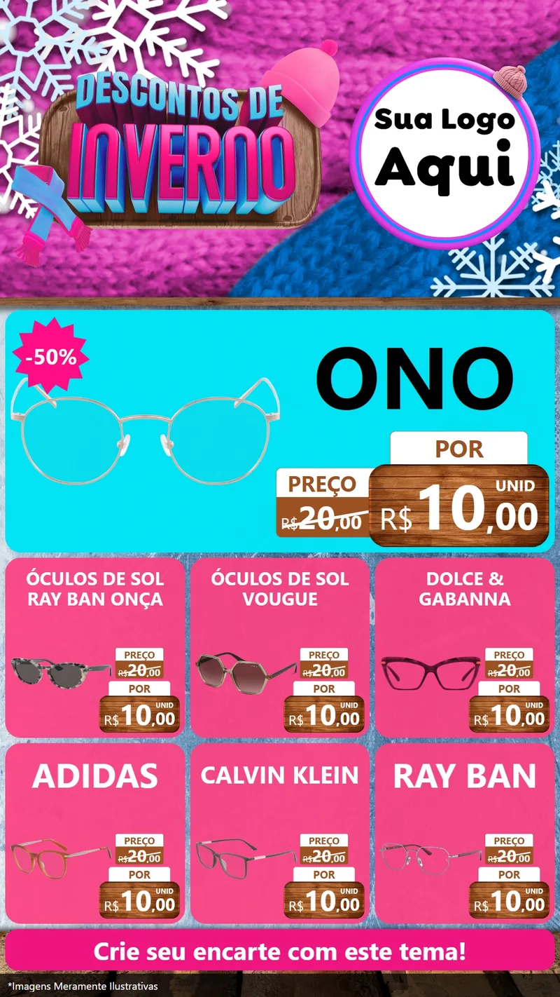 Modelo de Rede Social para Stories com o tema Descontos de Inverno para Óticas