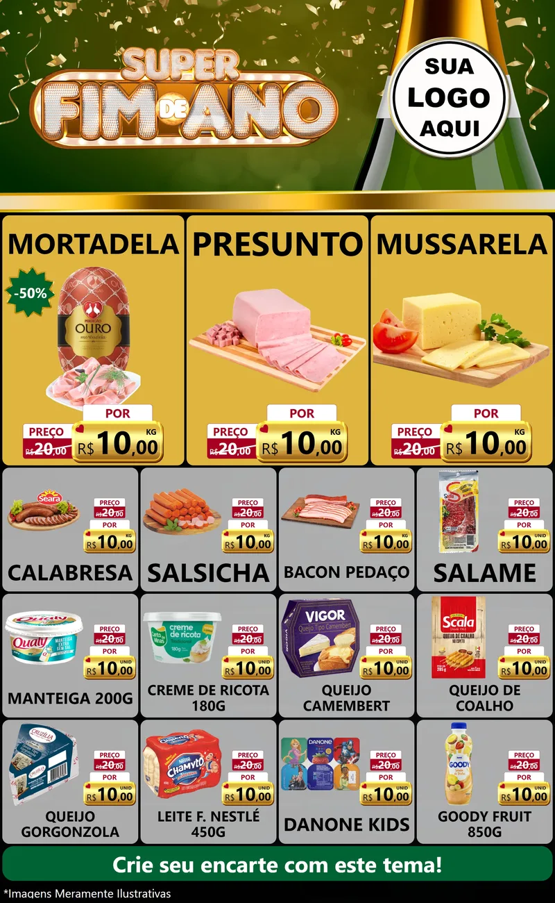 Modelo de Encarte para Encarte Grande com o tema Super Fim de Ano para Frios e Laticínios