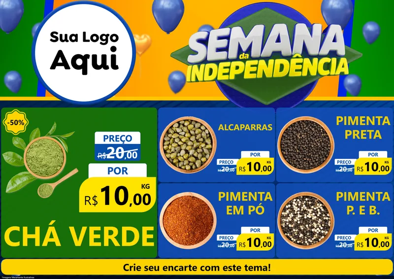 Modelo de Encarte para Encarte A4 Horizontal com o tema Semana da Independência para Produtos Naturais