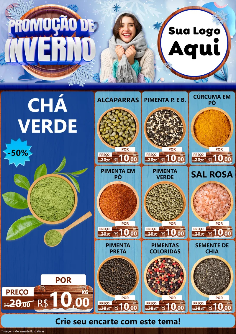 Modelo de Encarte para Encarte A4 Vertical com o tema Promoção de Inverno para Produtos Naturais