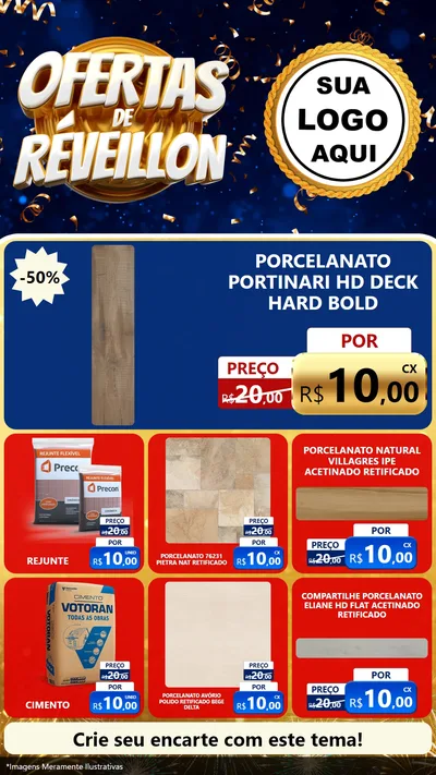 Modelo de Rede Social para Stories com o tema Ofertas de Réveillon para Pisos e revestimentos