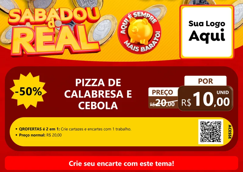 Modelo de Cartaz para Cartaz A4 Horizontal com o tema Sabadou do Real para Pizzaria