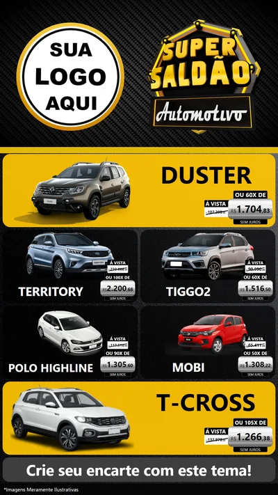 Modelo de TV para TV Vertical com o tema Super Saldão Automotivo para Concessionaria de Carros