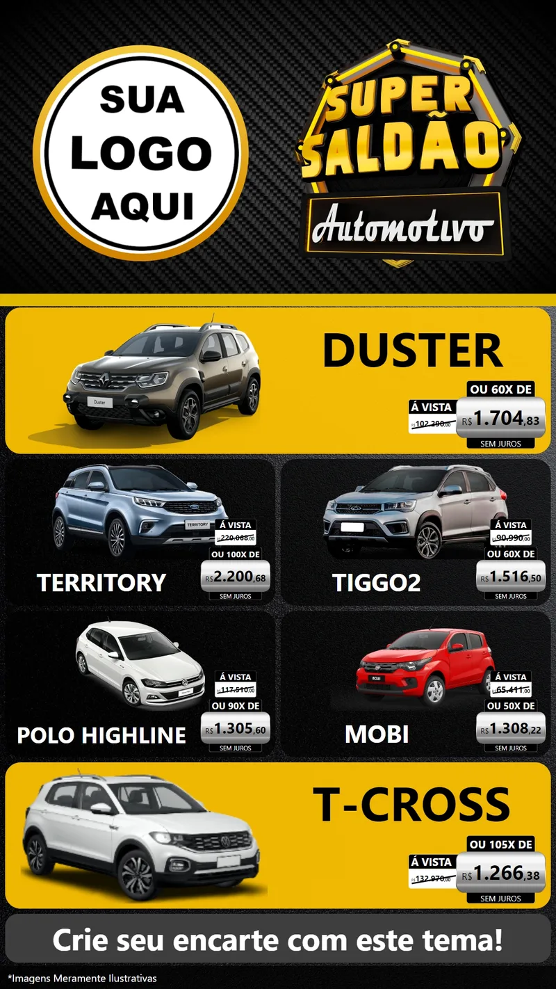 Modelo de TV para TV Vertical com o tema Super Saldão Automotivo para Concessionaria de Carros