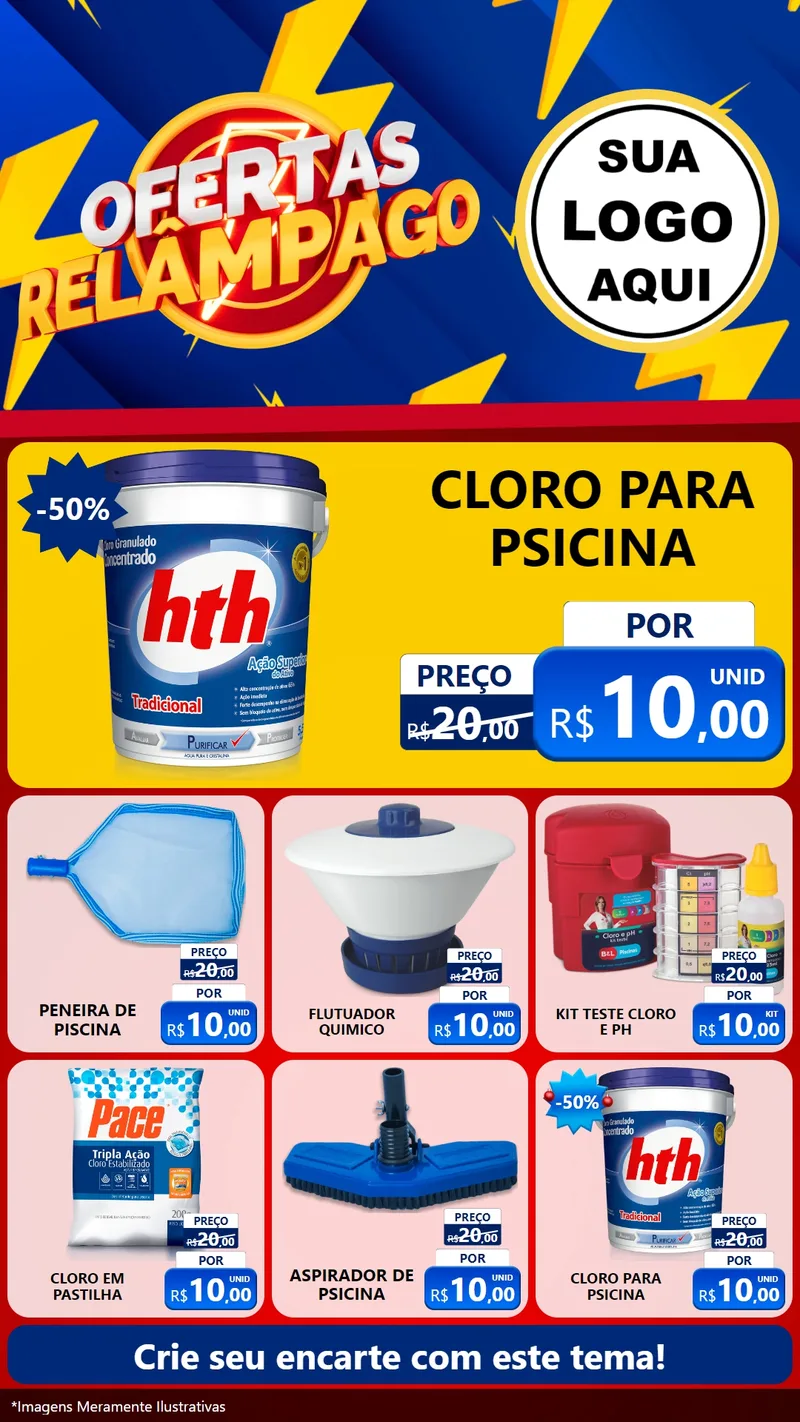 Modelo de Rede Social para Stories com o tema Ofertas Relâmpago para Produtos para Piscina