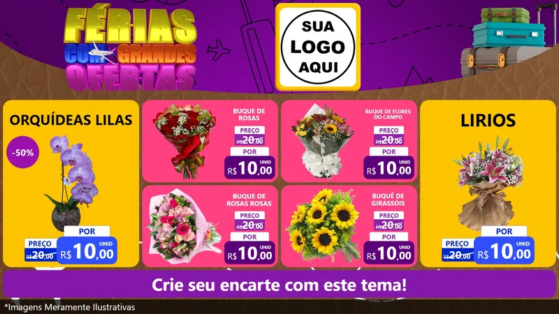 Modelo de TV para TV Horizontal com o tema Férias com Grandes Ofertas para Floricultura e jardim