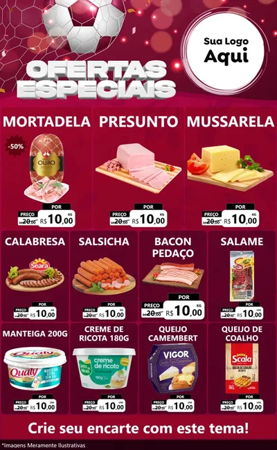 Modelo de Encarte para Encarte Grande com o tema Ofertas Especiais - Futebol para Frios e Laticínios