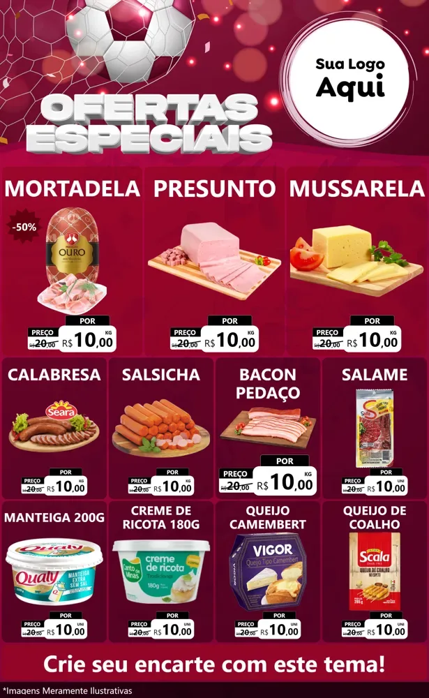 Modelo de Encarte para Encarte Grande com o tema Ofertas Especiais - Futebol para Frios e Laticínios
