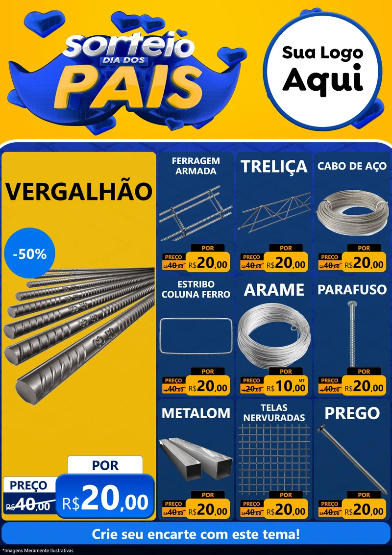 Modelo de Encarte para Encarte A4 Vertical com o tema Sorteio Dia dos Pais para Ferragens
