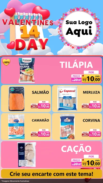 Modelo de TV para TV Vertical com o tema Valentine's Day para Peixaria
