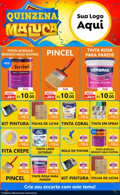 Modelo de Encarte para Encarte Grande com o tema Quinzena Maluca para Tintas e Ferramentas