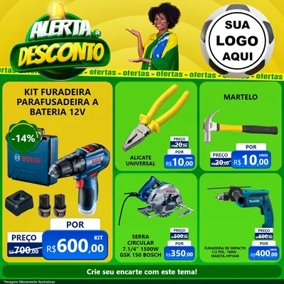 Modelo de Rede Social para Feed Facebook com o tema Alerta de Desconto para Maquinas e Ferramentas