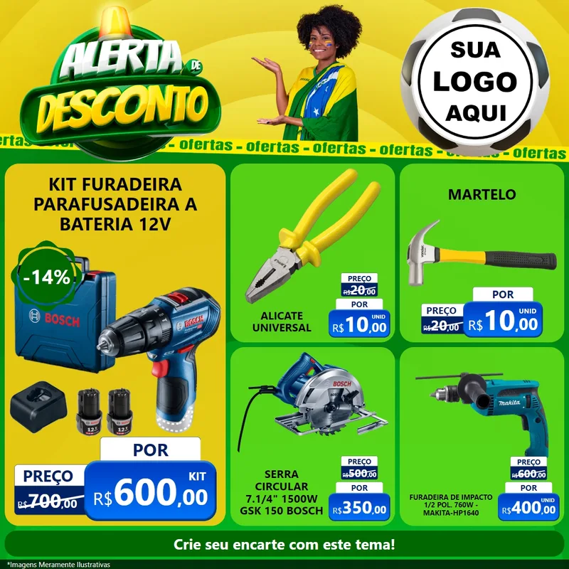 Modelo de Rede Social para Feed Facebook com o tema Alerta de Desconto para Maquinas e Ferramentas