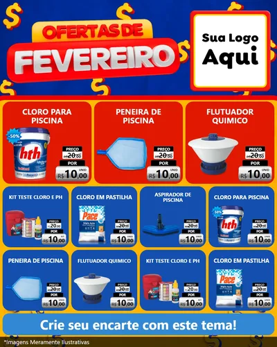 Modelo de Rede Social para Feed Instagram com o tema Ofertas de Fevereiro para Produtos para Piscina