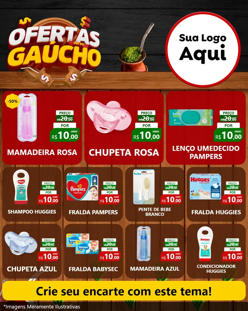 Modelo de Rede Social para Feed Instagram com o tema Ofertas Dia do Gaúcho para Bebês