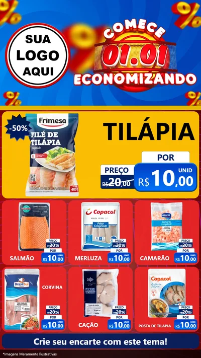 Modelo de Rede Social para Stories com o tema Comece 1º de Janeiro Economizando para Peixaria