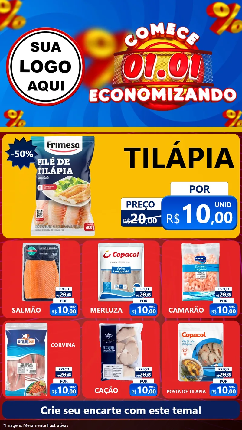 Modelo de Rede Social para Stories com o tema Comece 1º de Janeiro Economizando para Peixaria